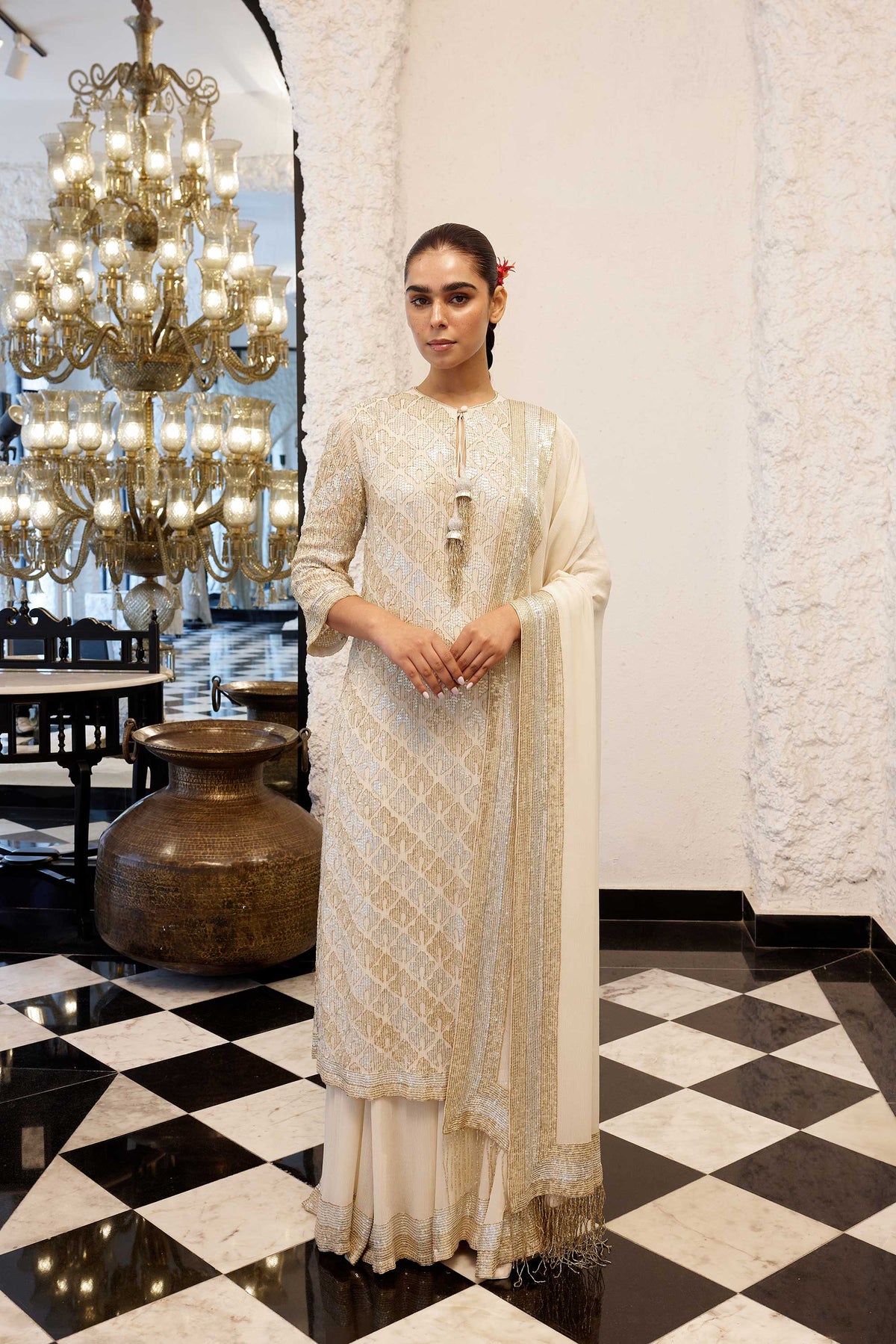 Kurta Set sheeted booti grid sequin embroidery