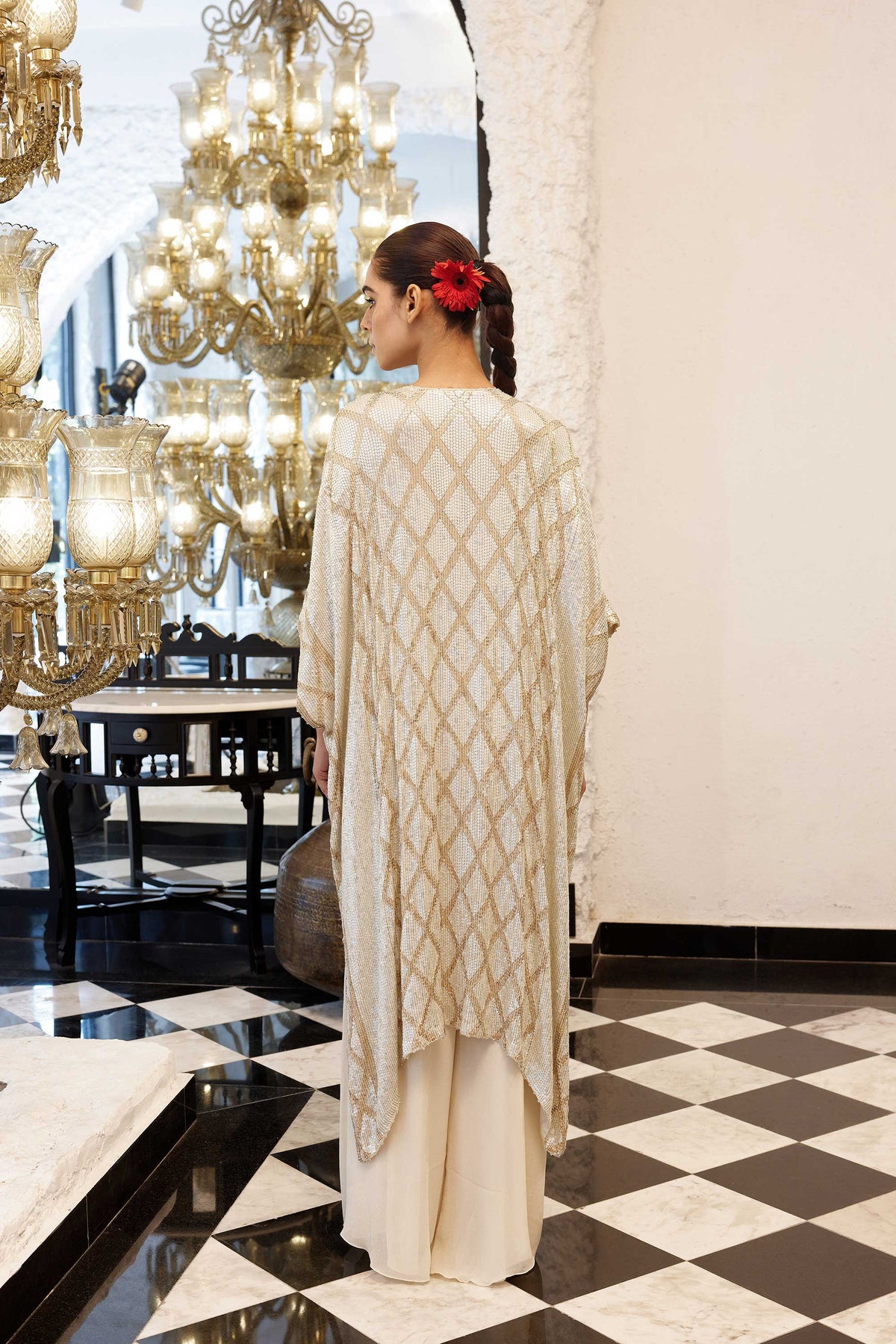Kaftan Set in Barfi design in sheeted sequin embroidery