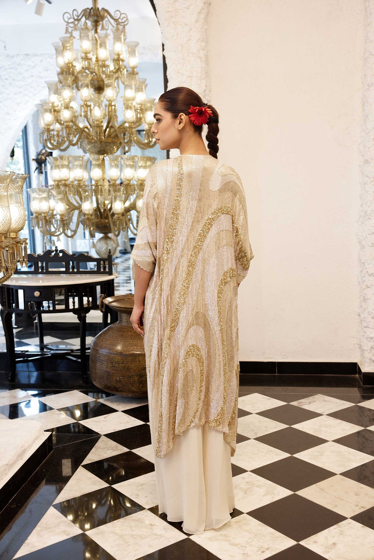 Kaftan Set in Wave design sheeted Sequin Embroidery