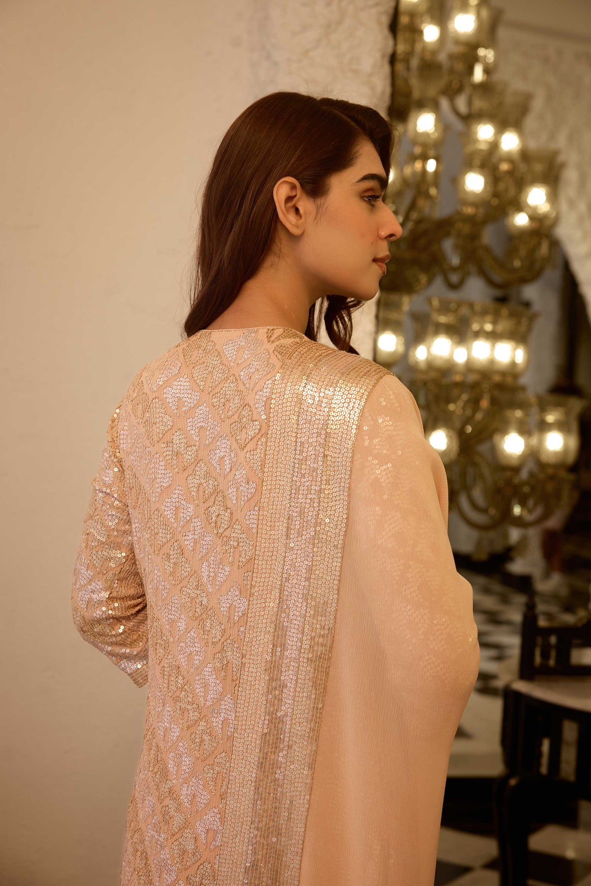 Kurta Set sheeted booti grid sequin embroidery