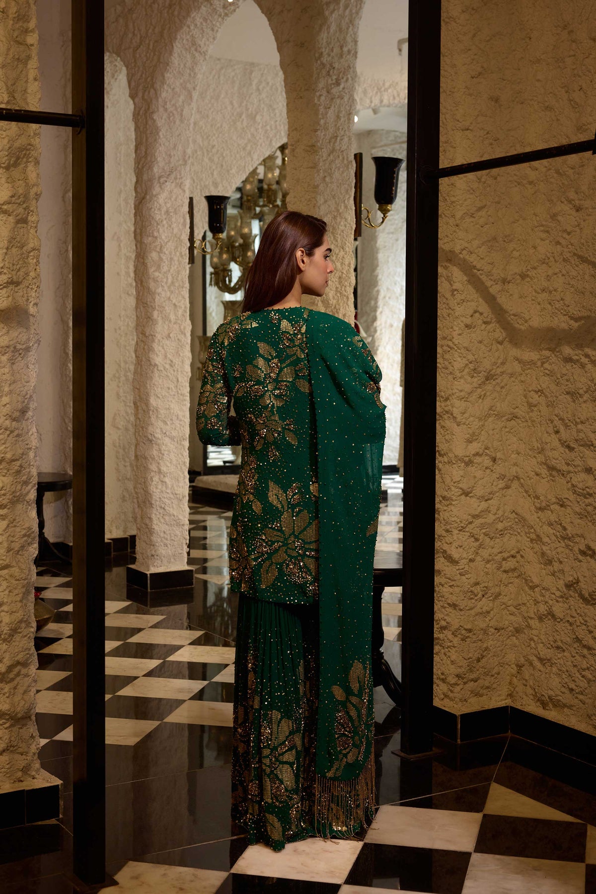 Gharara Set in Floral Sprinkle Sequin Embroidery