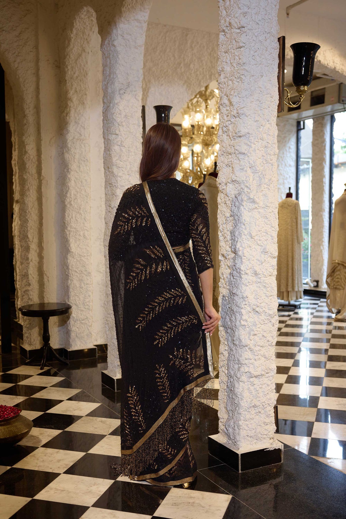 Sari Set in Sequin Leaf Embroidery
