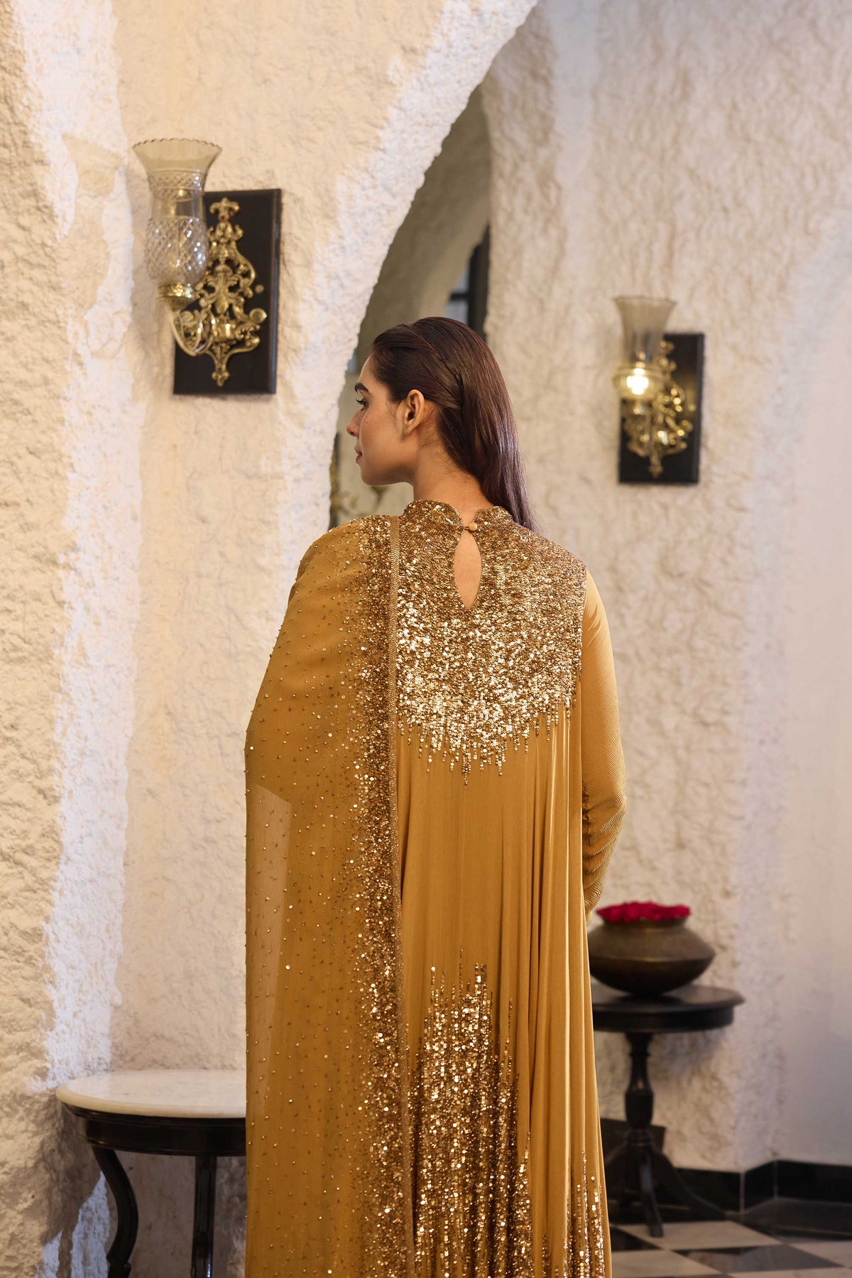 Asymmetric Kurta Set in Line Sequin Embroidery