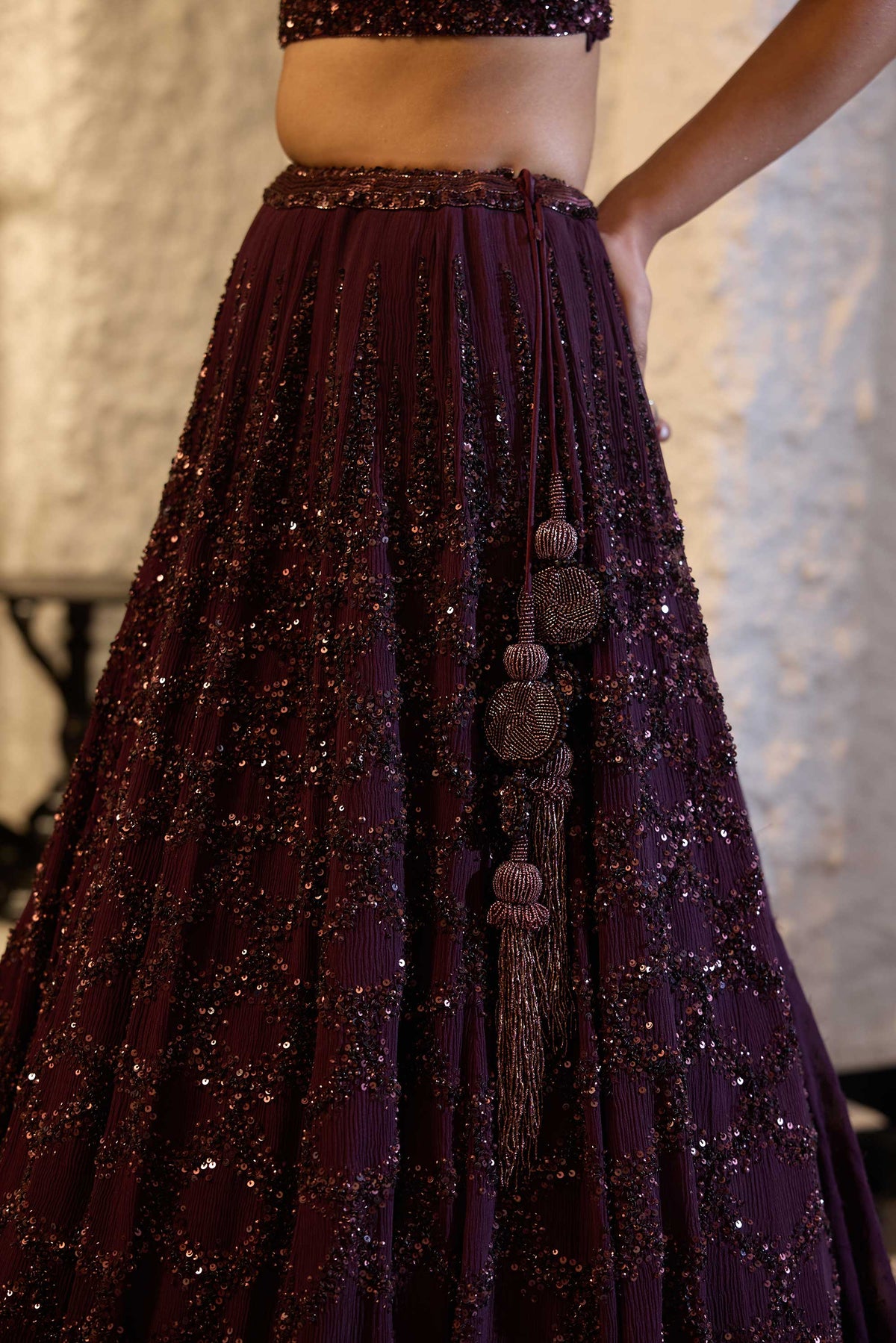 Lehenga Set in Fish Scale Tonal Sequin Embroidery
