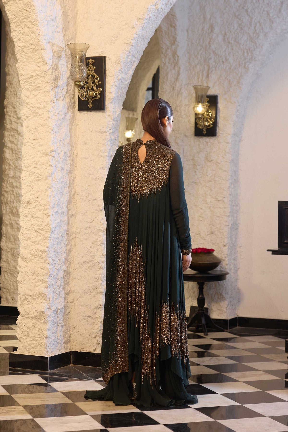 Asymmetric Kurta Set in Line Sequin Embroidery