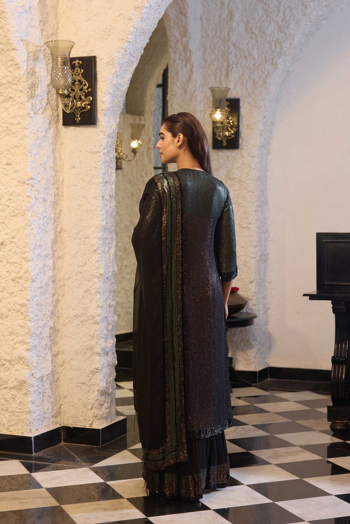 Kurta Set in two tone sequin sheeting embroidery
