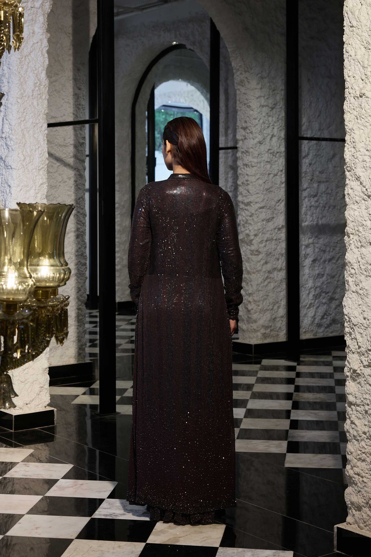 Jacket Set in two Tone Sequin Sheeting Embroidery
