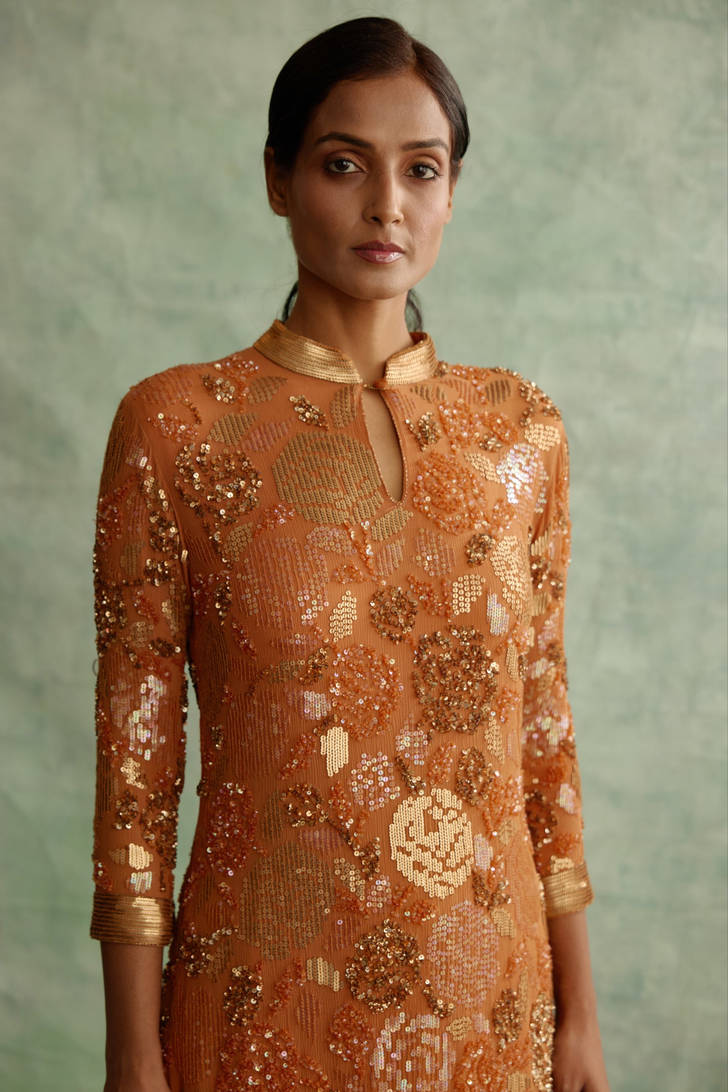 Kurta Set in Signature Rose Sequin Embroidery