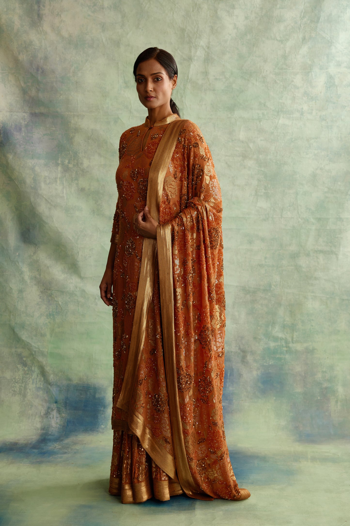 Kurta Set in Signature Rose Sequin Embroidery