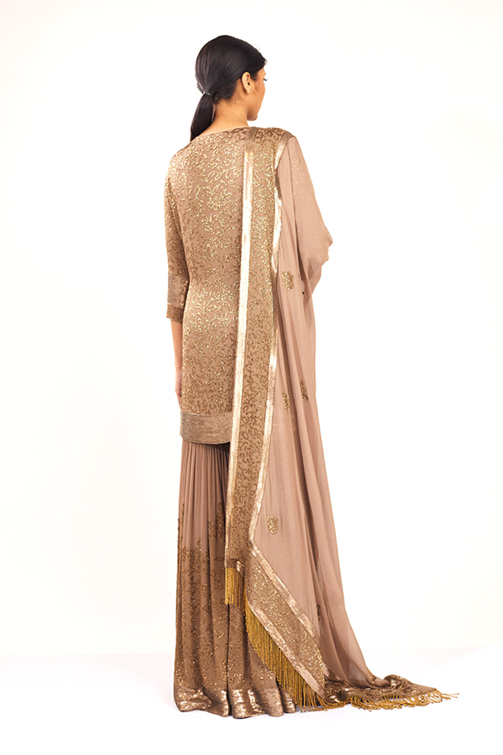 Gharara Set in Spiral Bead Work Embroidery