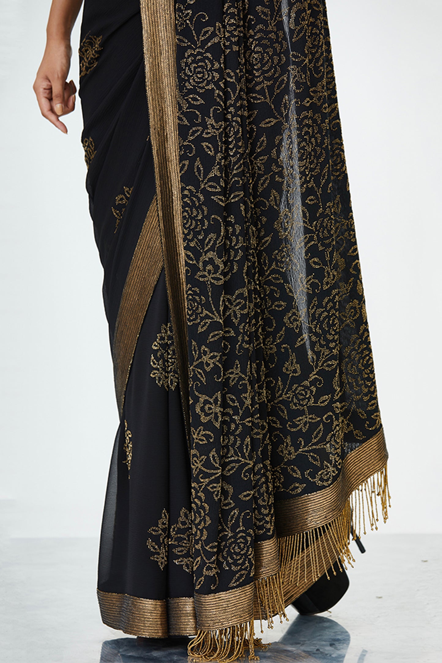 Sari Set in Spiral Bead Work and Sequin Embroidery