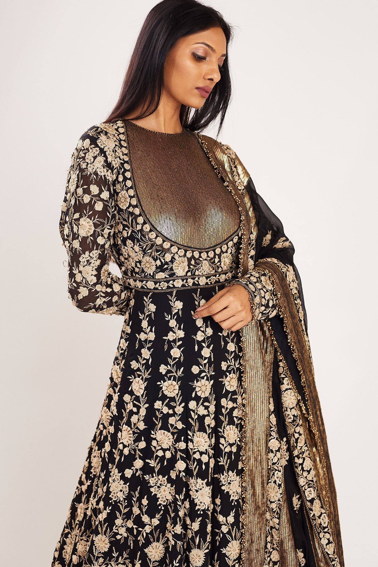 Anarkali Set with Old World Ivory Thread Embroidery