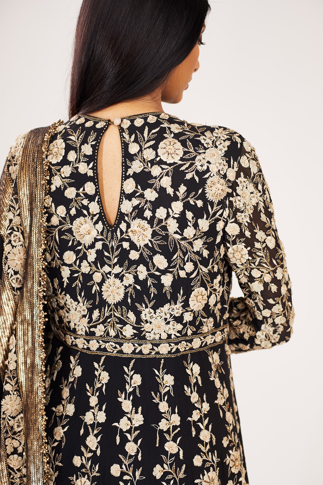 Anarkali Set with Old World Ivory Thread Embroidery