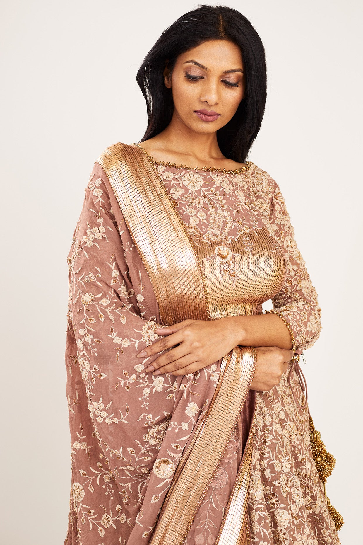 Lehenga Set in Old World Ivory Thread Embroidery
