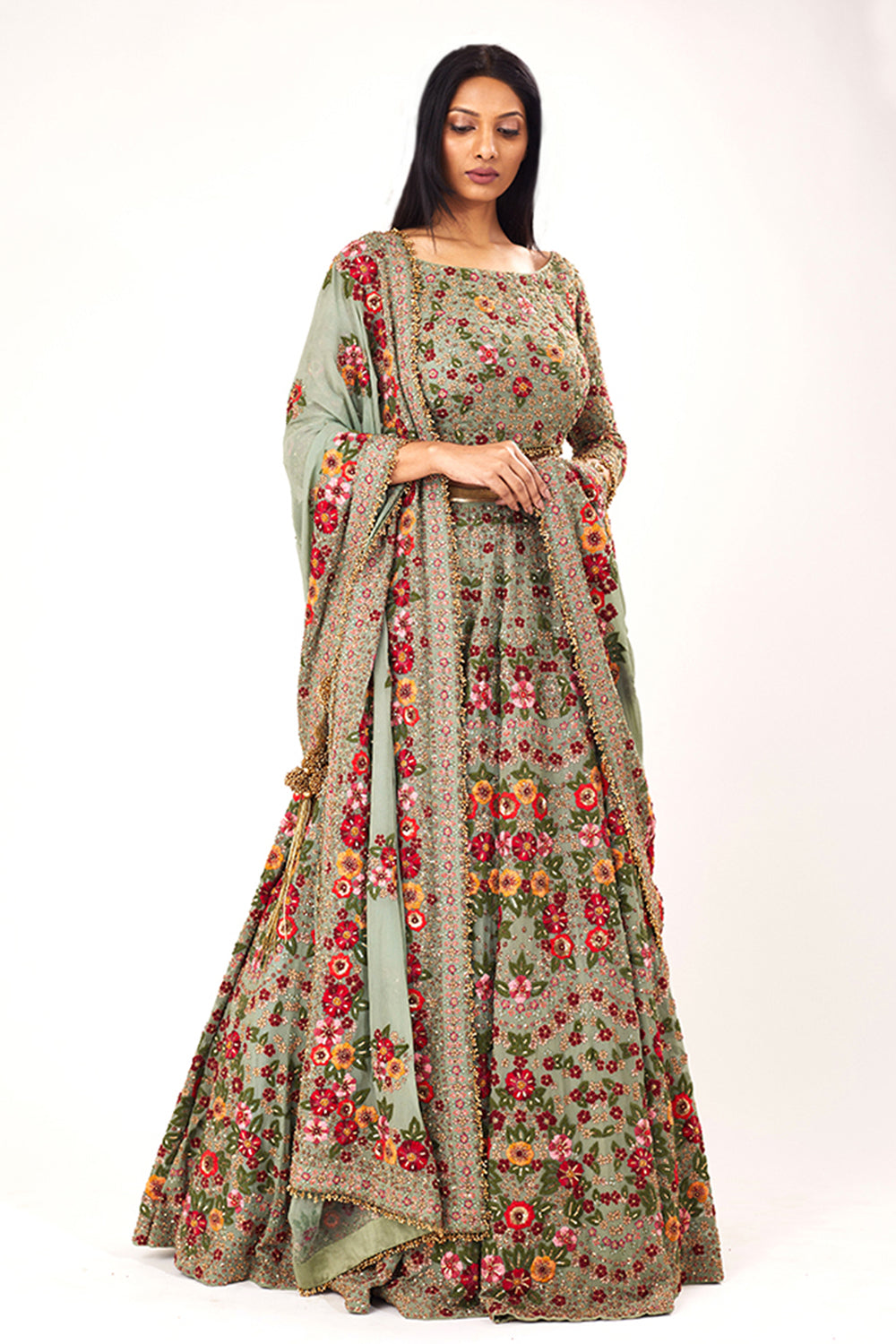 Lehenga Set in Colourful Floral Embroidery