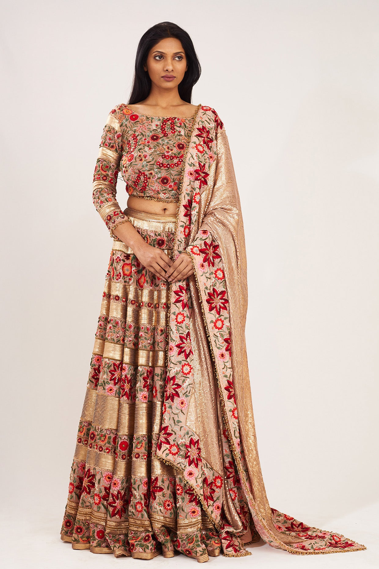 Lehenga Set in Floral Thread Embroidery