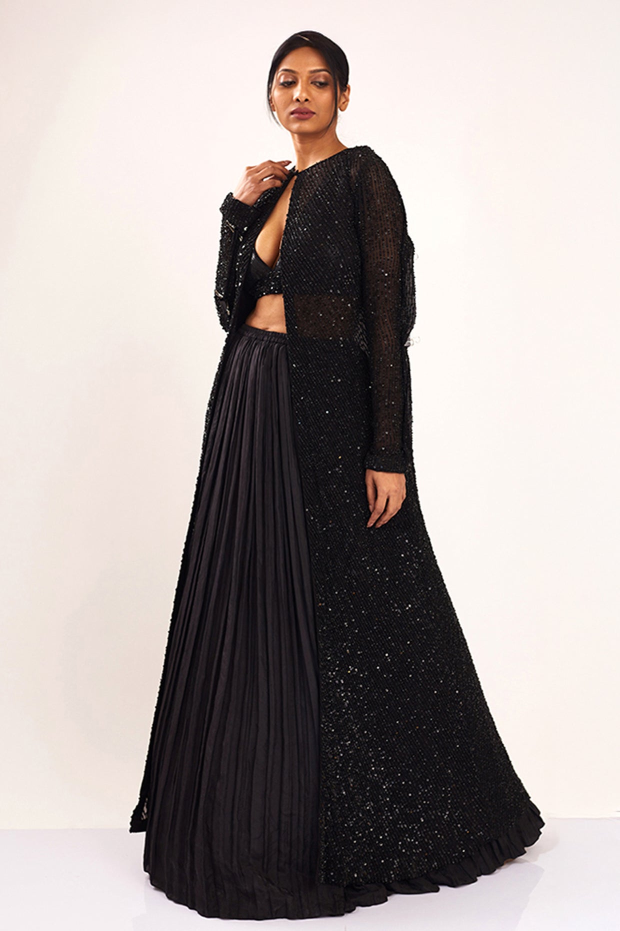 Jacket Set in Line Sequins Embroidery