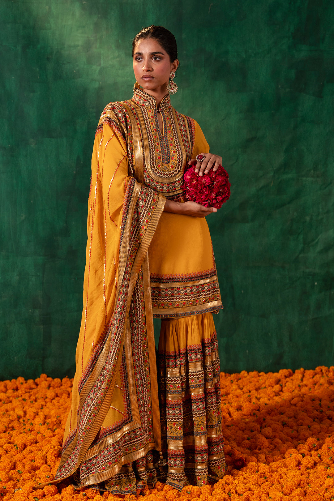 Gharara Set in Tribal Thread and Sequin Embroidery