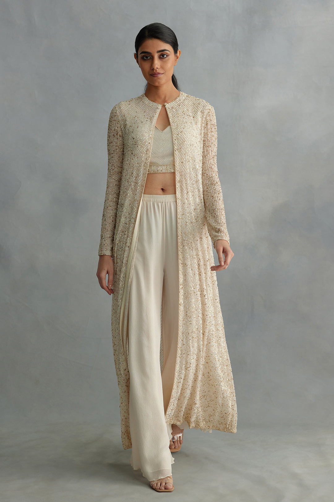 Jacket Set with Line Sequin Embroidery