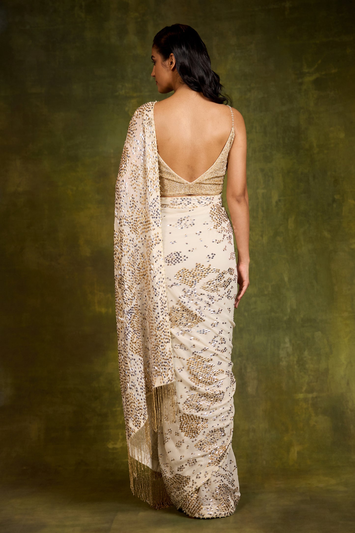 Sari Set in Snake-Skin Sequin Embellishment