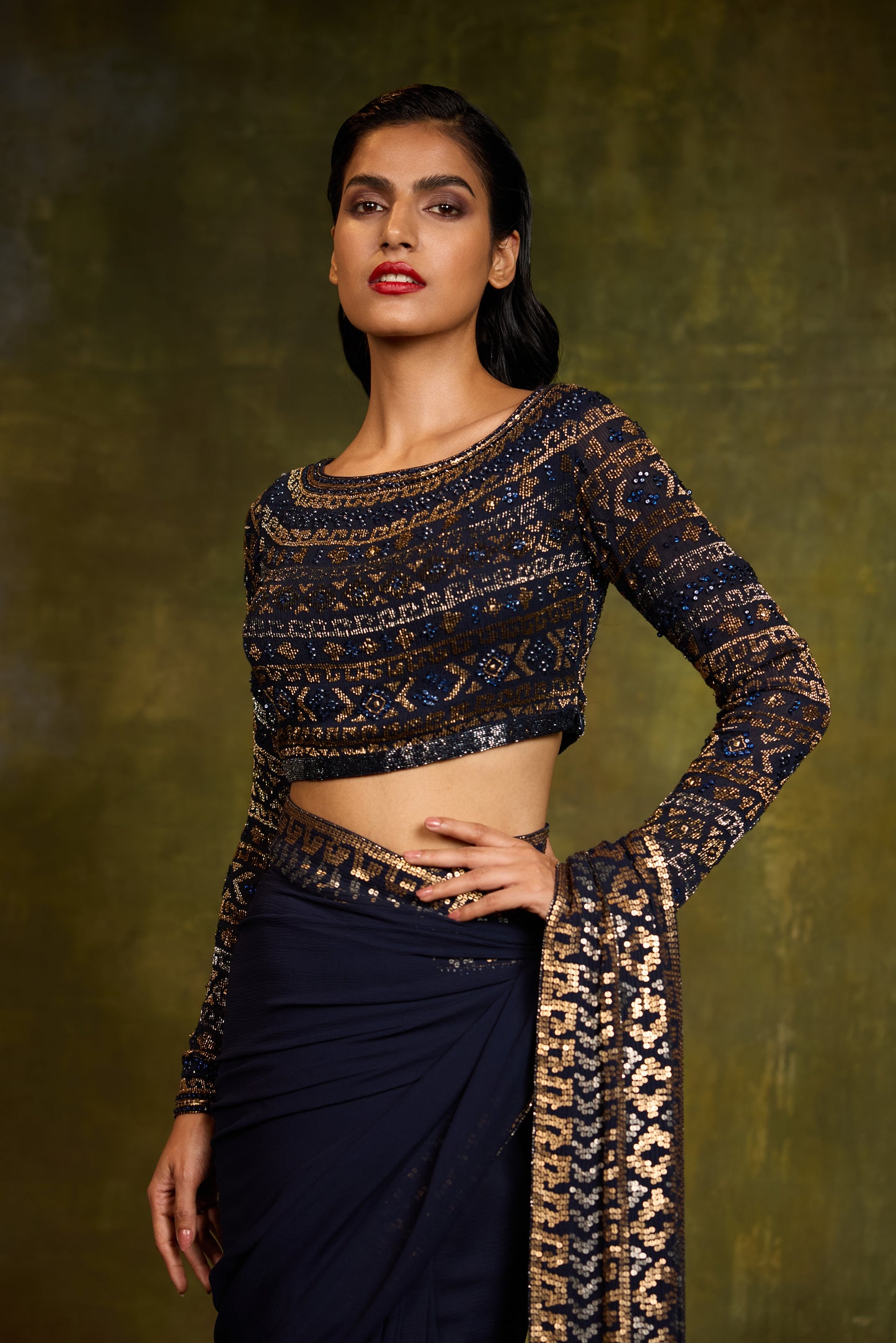 Sari Set in Egyptian Cutdana & Sequin Design Embroidery