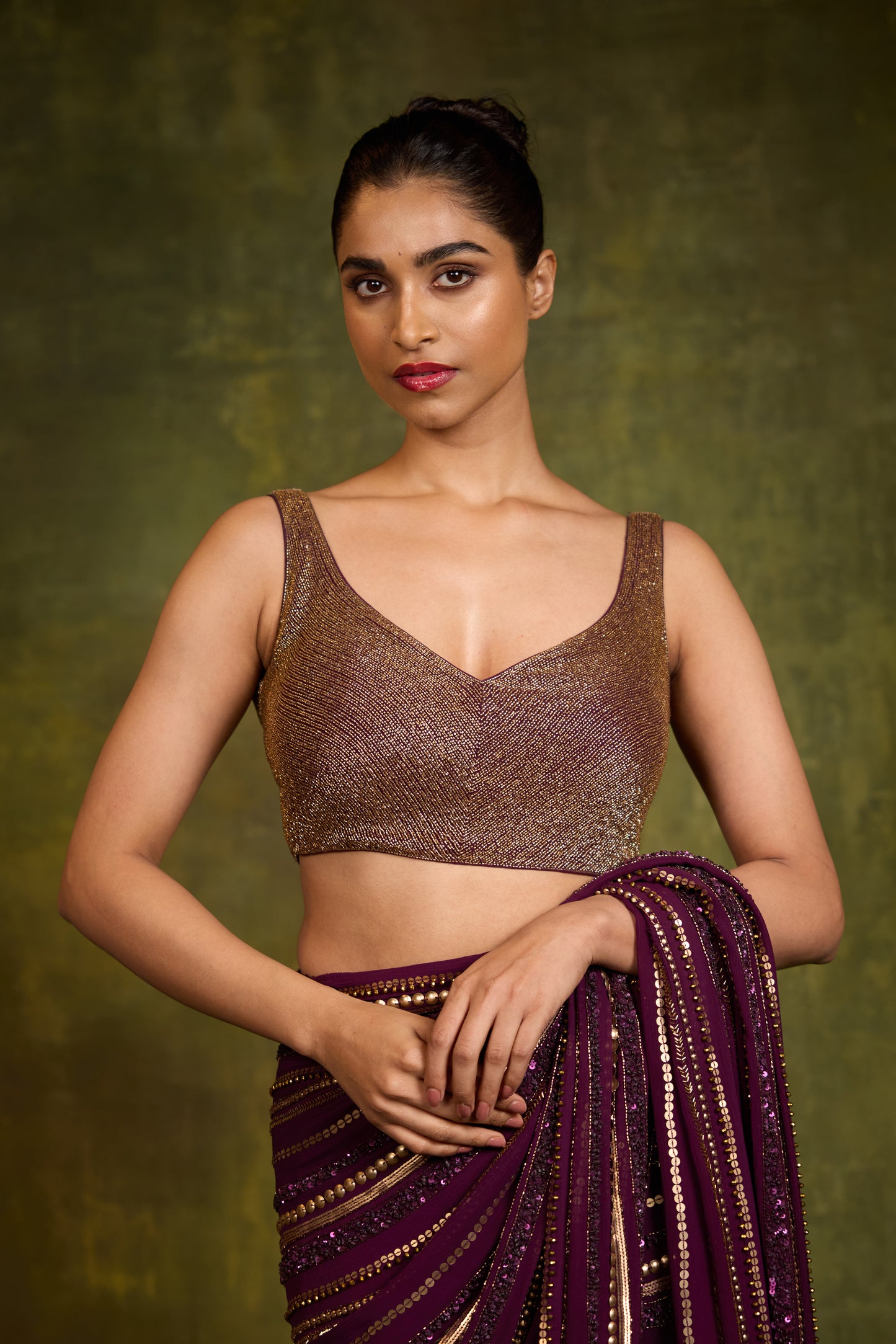Sari Set in Multi Sequin Lines Embroidery