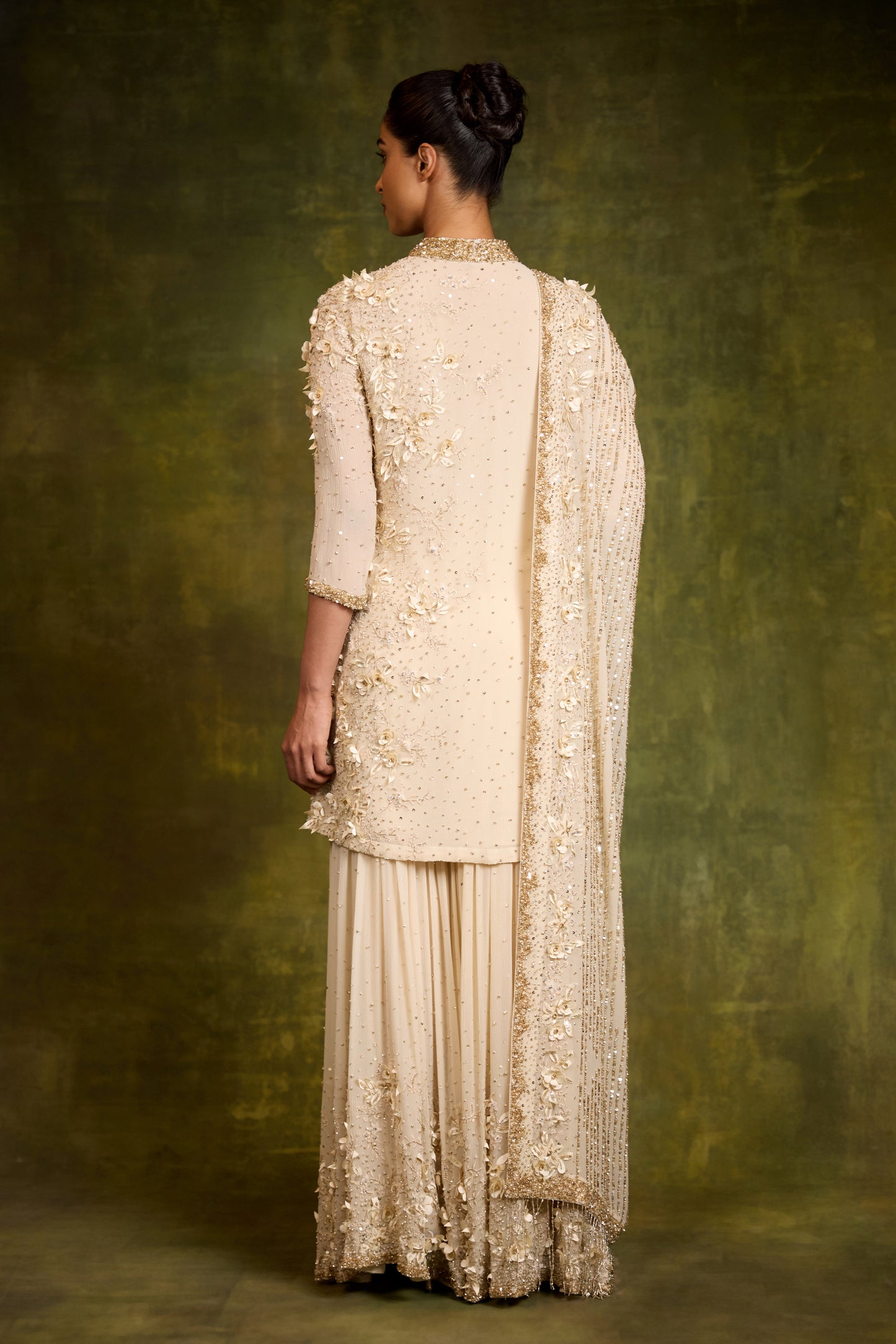 Gharara Set in 3D Floral Embroidery