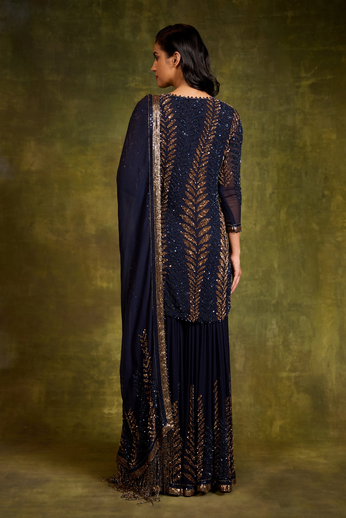 Gharara Set in Leaf Design in Sequins Embroidery
