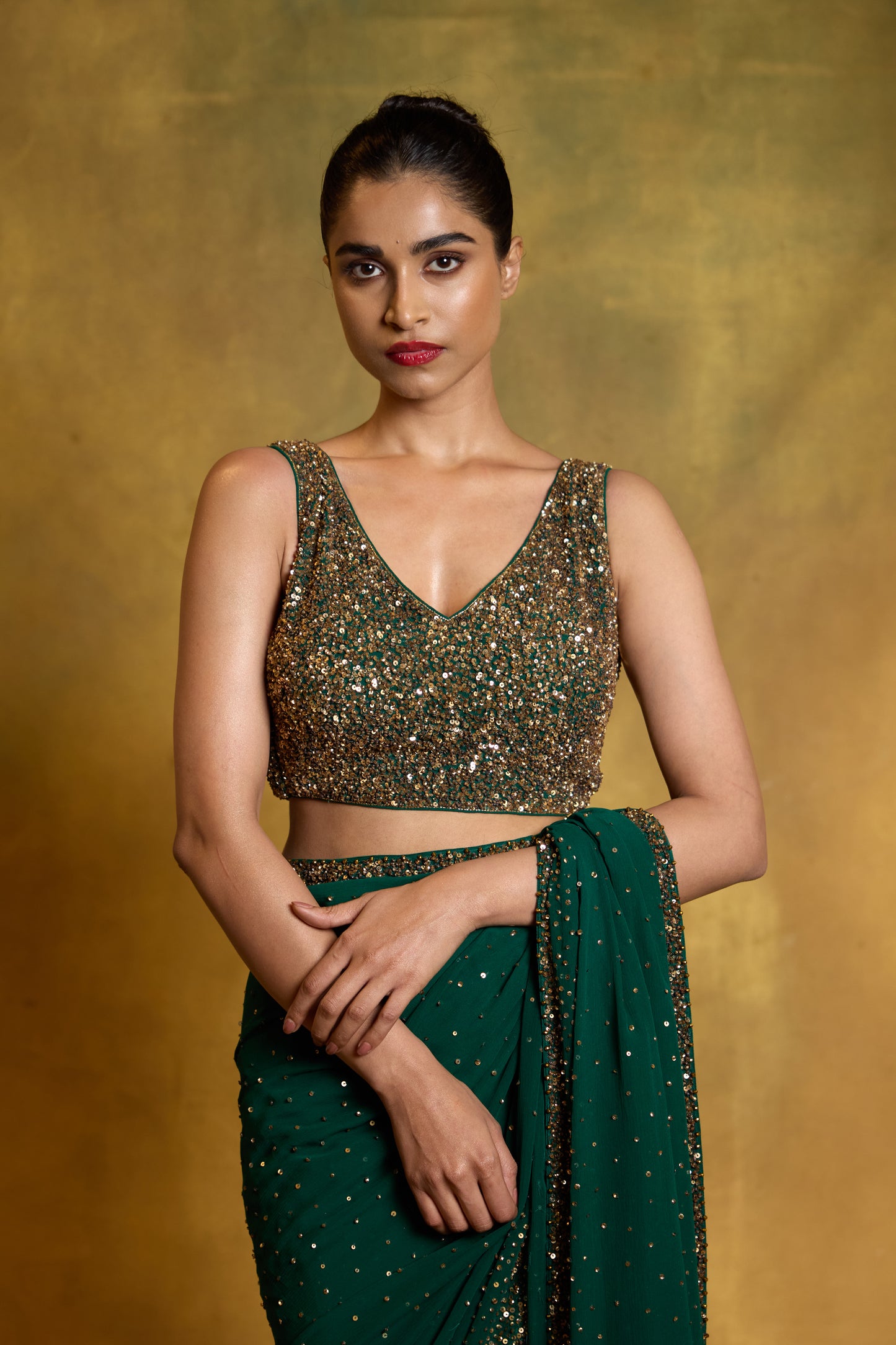 Sari Set in Gold Sprinkle Sequin Embroidery