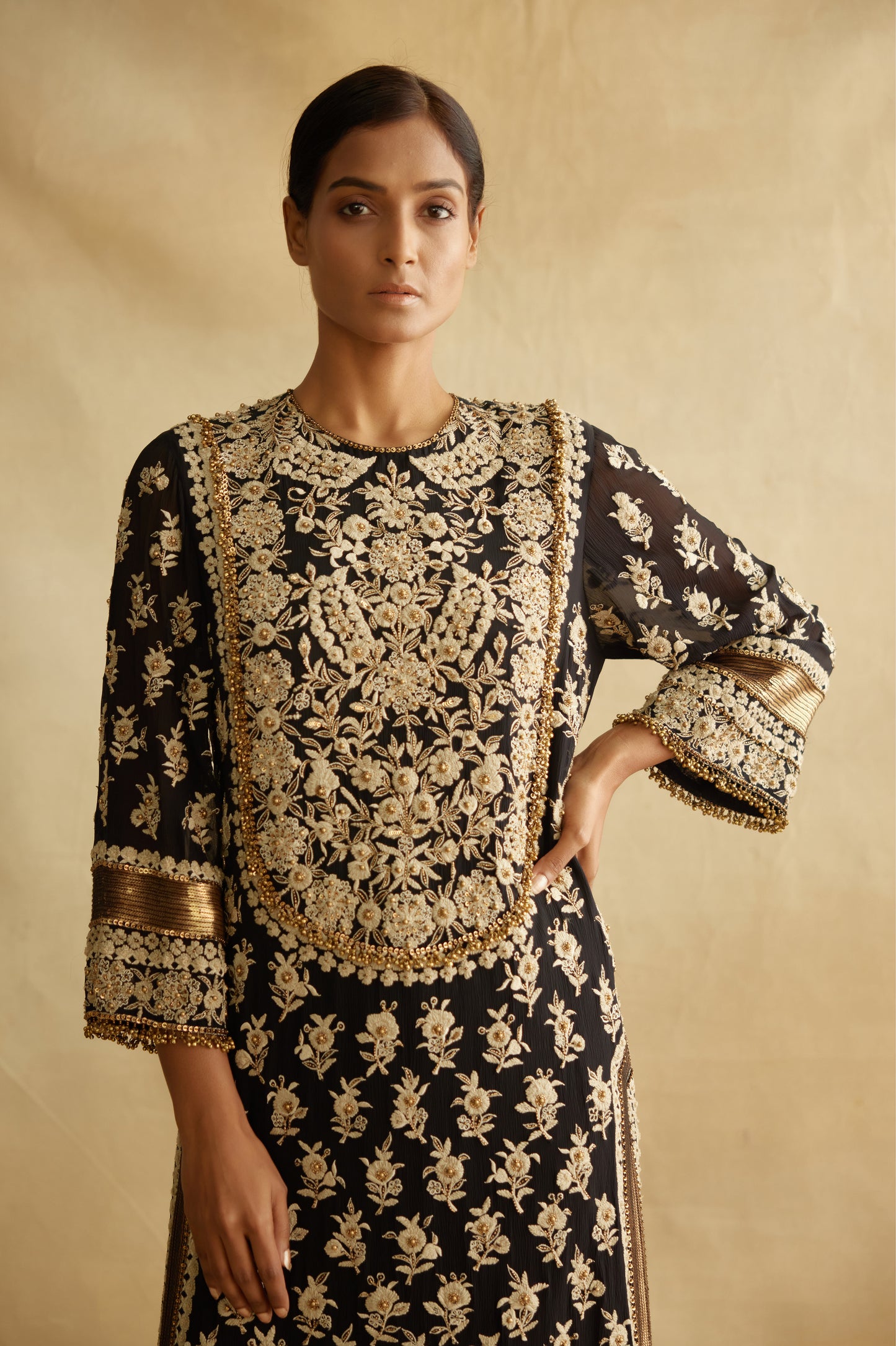 Kurta Set in Old World Ivory Thread Embroidery