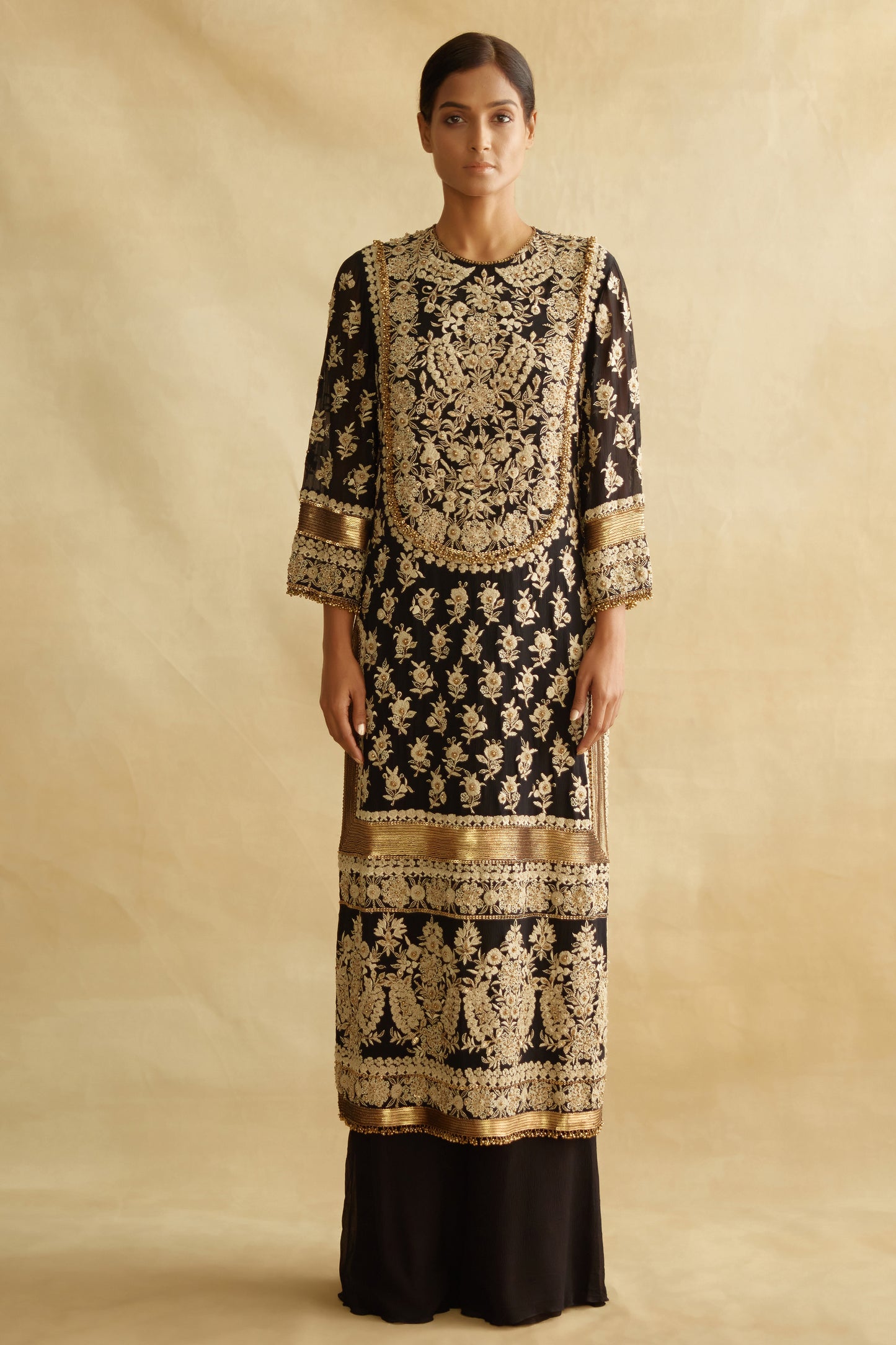Kurta Set in Old World Ivory Thread Embroidery