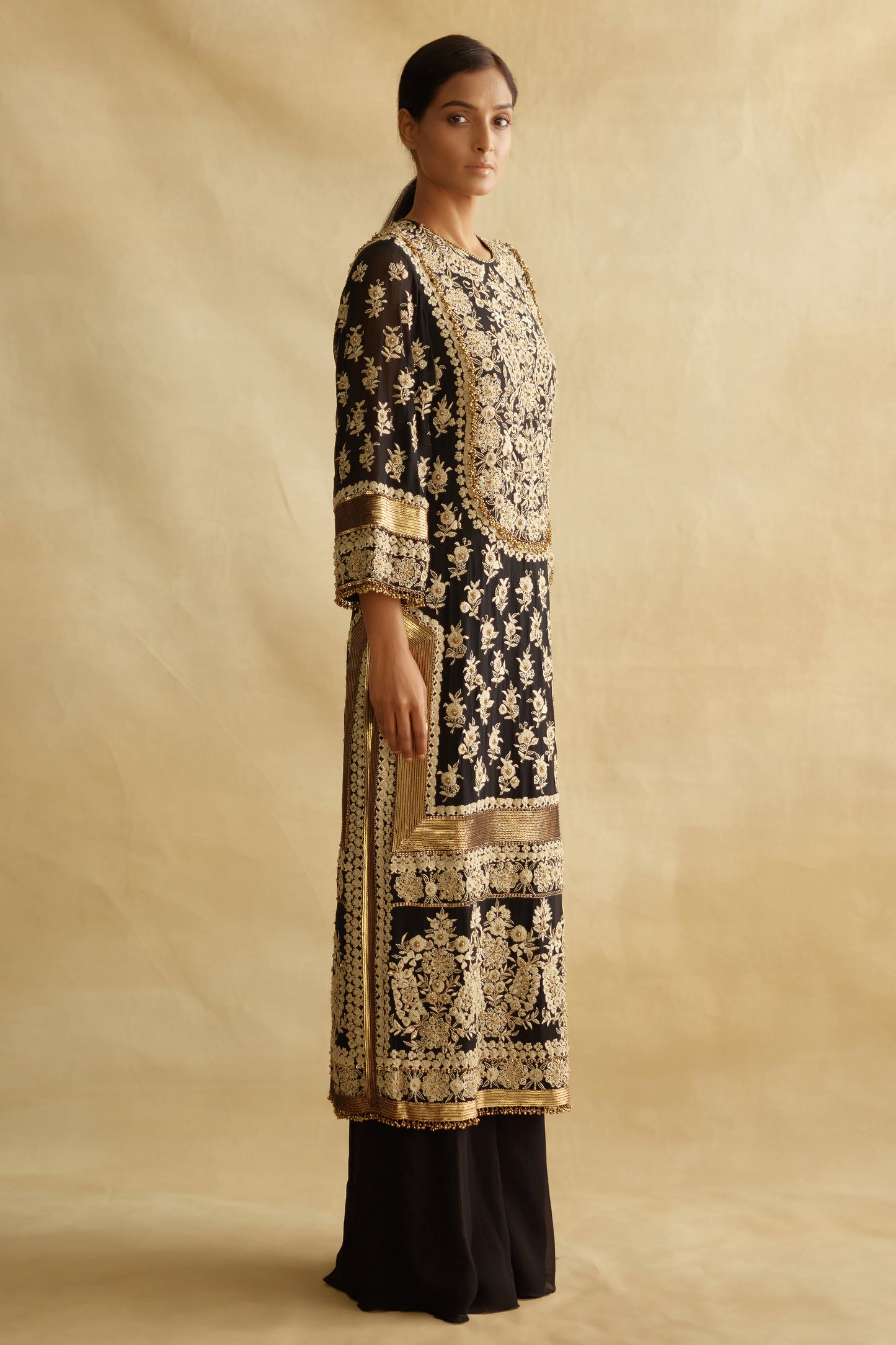 Kurta Set in Old World Ivory Thread Embroidery