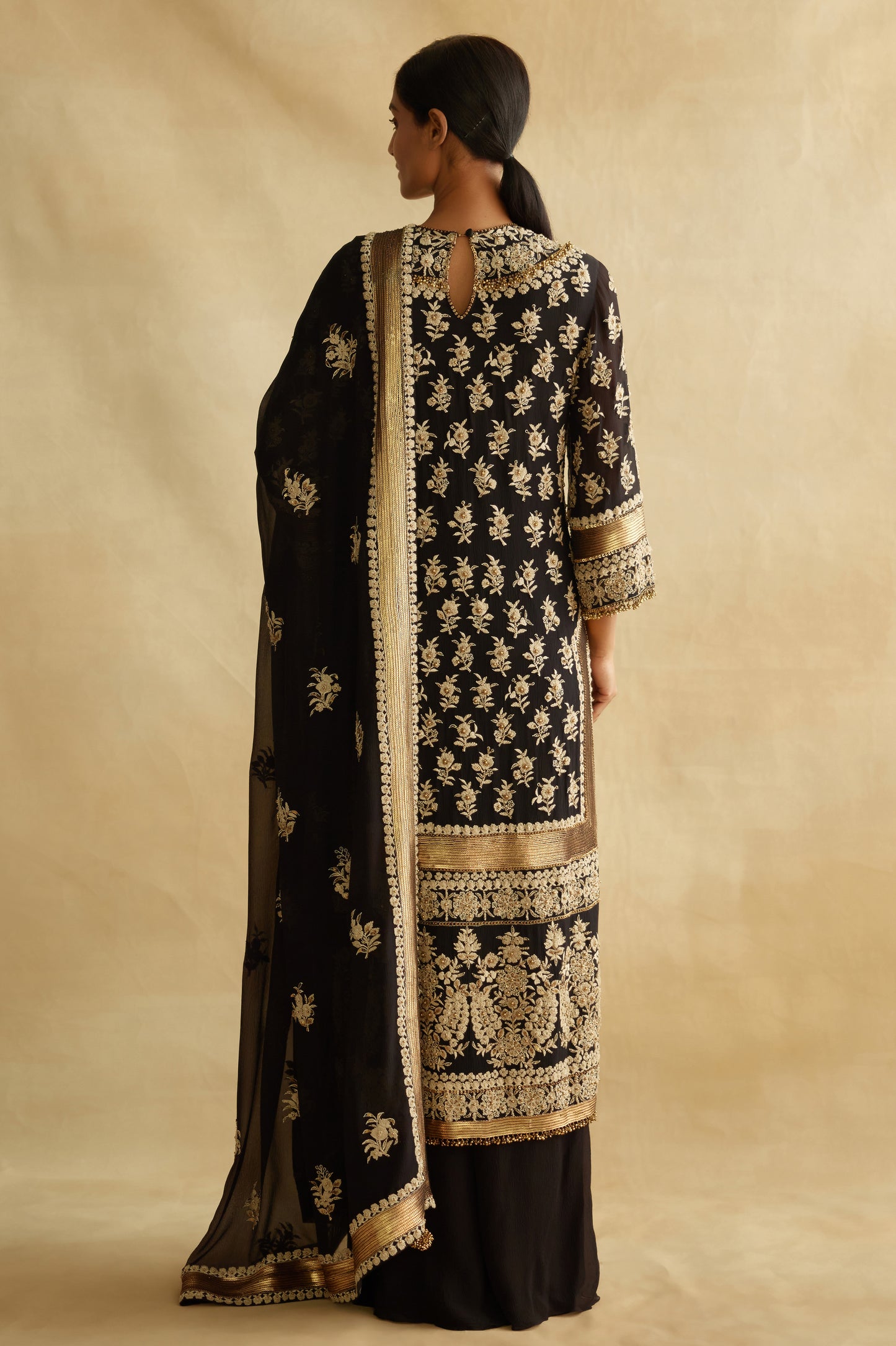 Kurta Set in Old World Ivory Thread Embroidery