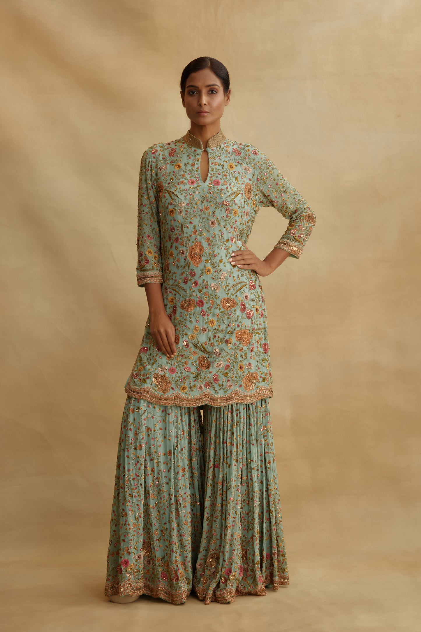 Gharara Set in Intricate floral embroidery