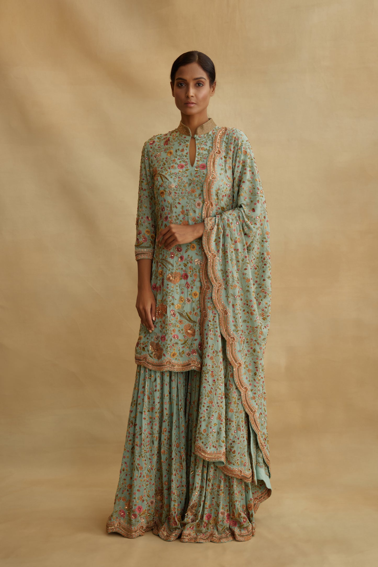 Gharara Set in Intricate floral embroidery