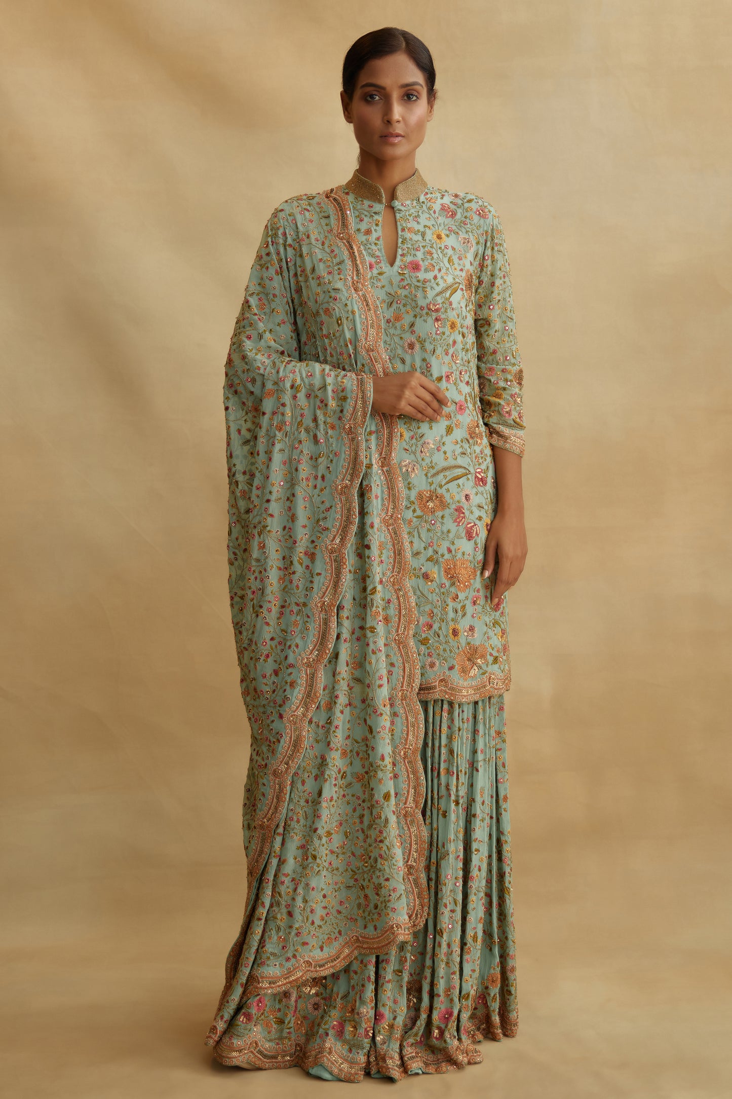 Gharara Set in Intricate floral embroidery