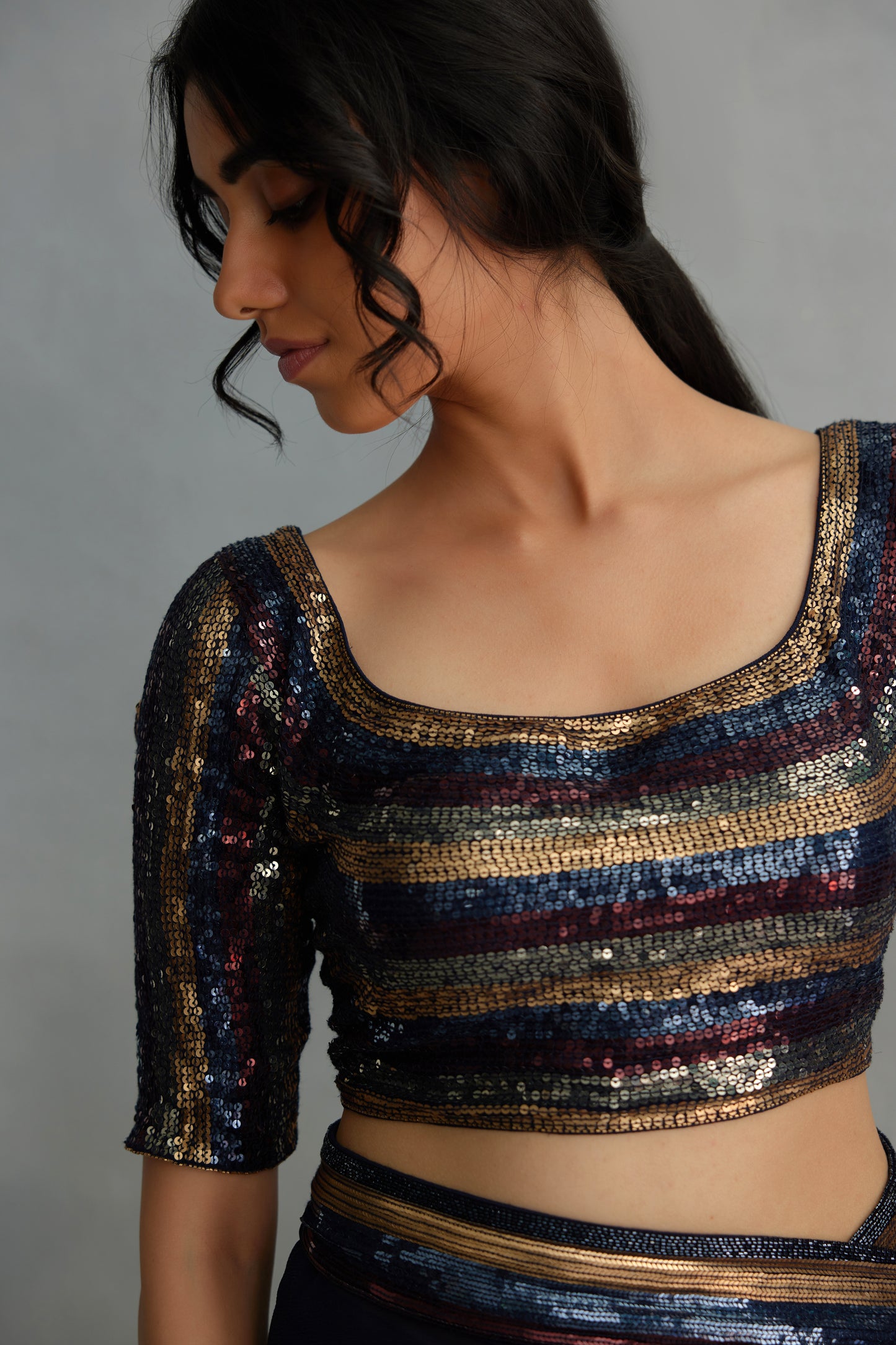 Sari Set with Multi Sequin Border Embroidery