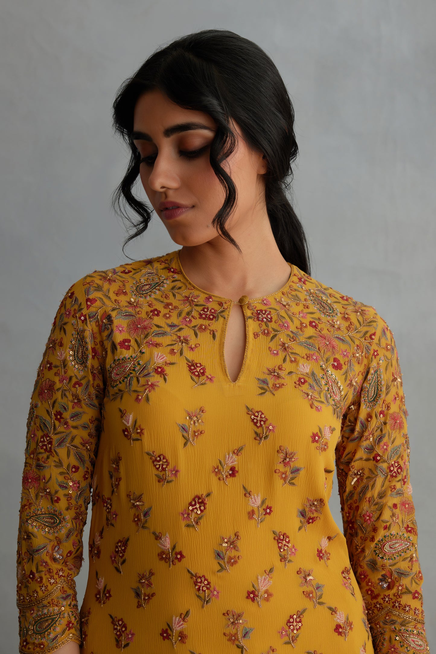 Gharara Set in Paisley Floral Thread embroidery