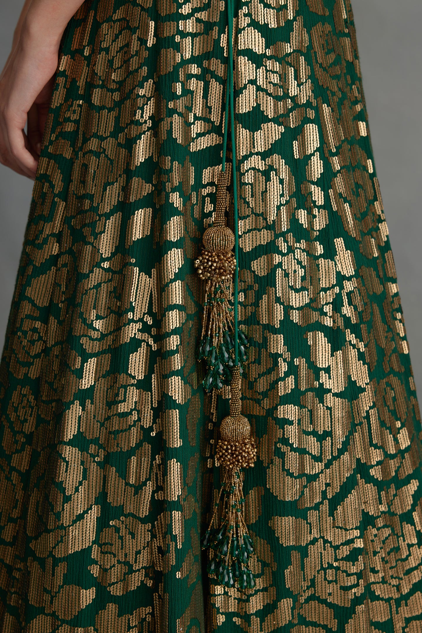 Lehenga Set in Signature Rose Pattern Gold Sequin Embroidery