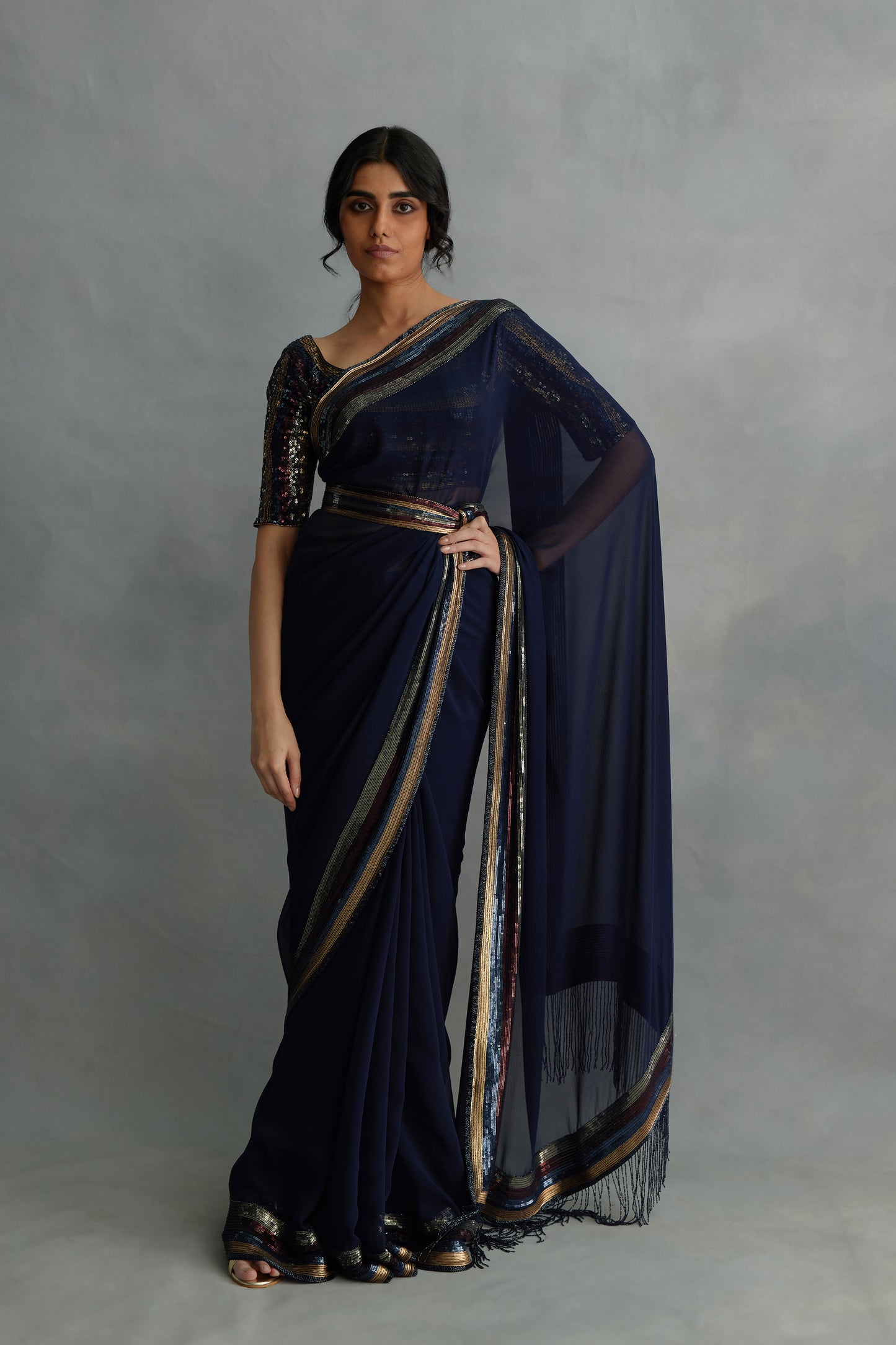 Sari Set with Multi Sequin Border Embroidery