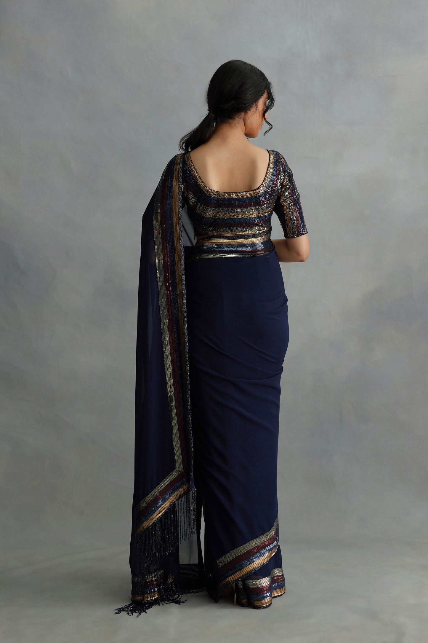 Sari Set with Multi Sequin Border Embroidery