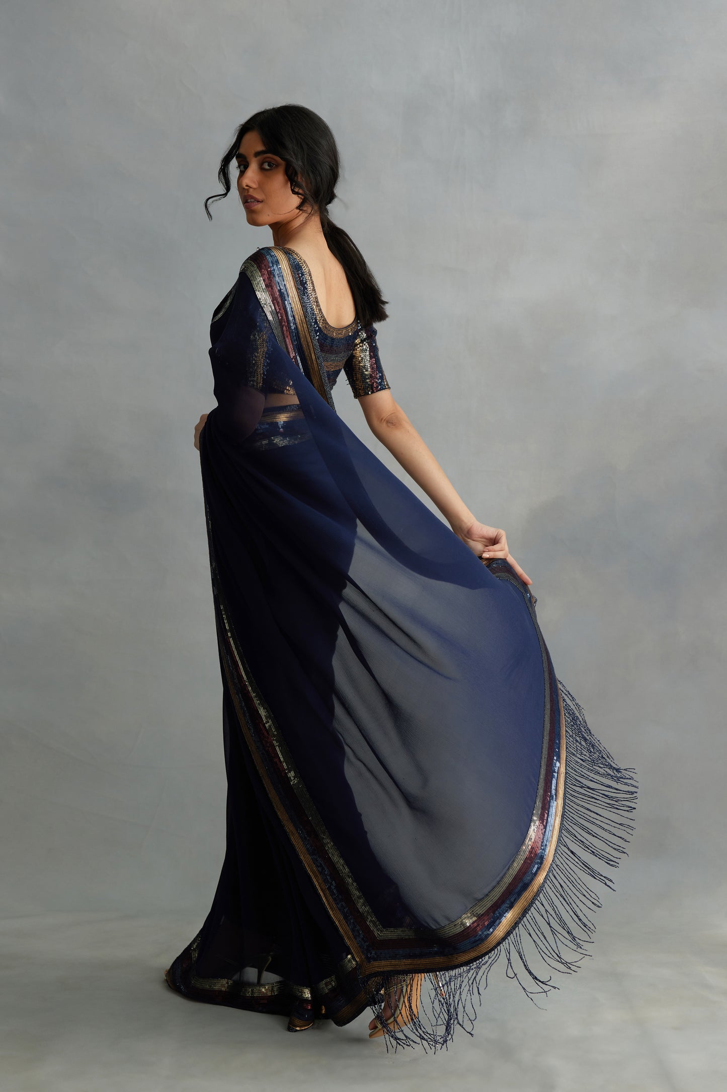 Sari Set with Multi Sequin Border Embroidery