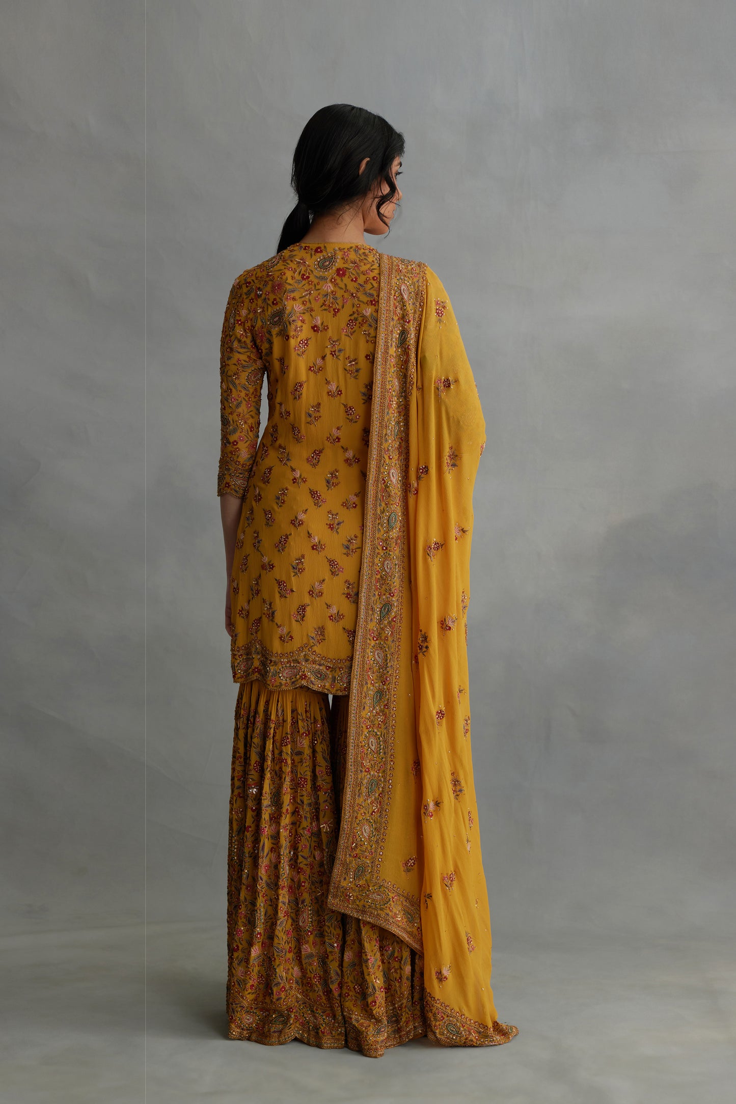 Gharara Set in Paisley Floral Thread embroidery