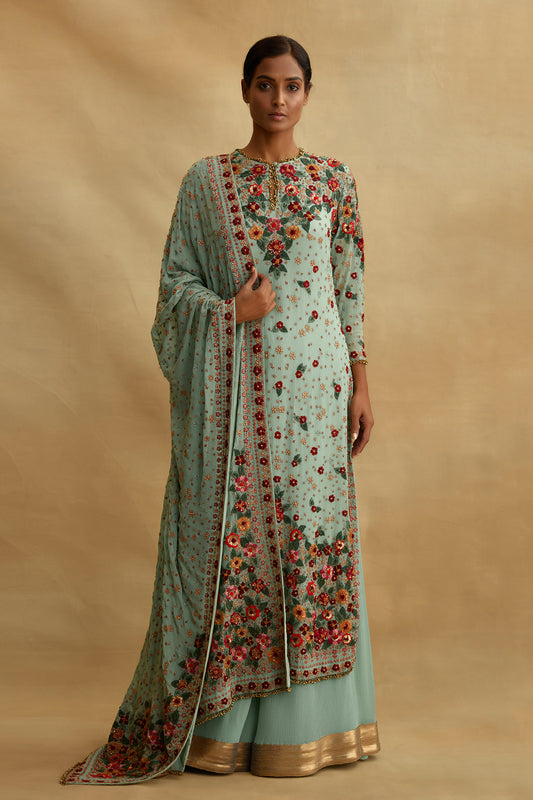 Kurta Set in Floral Multi Thread Embroidery