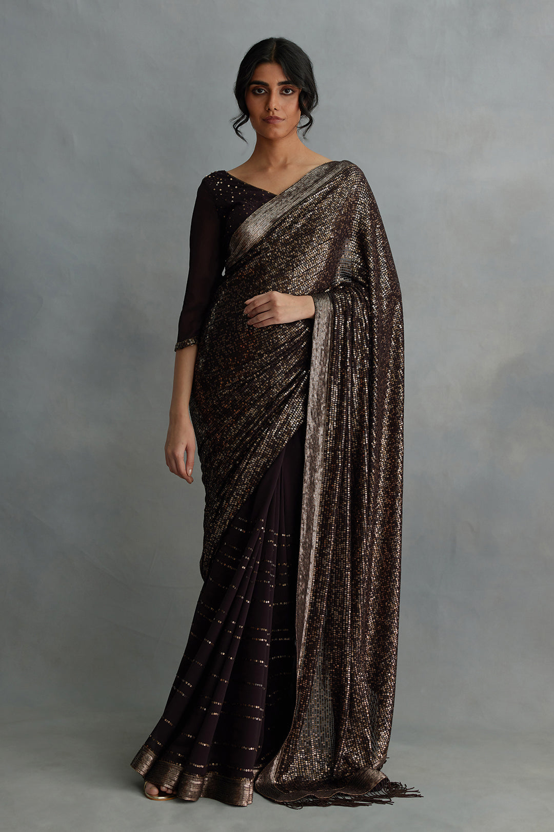 Sari Set in Mosaic Design in Sequin Embroidery
