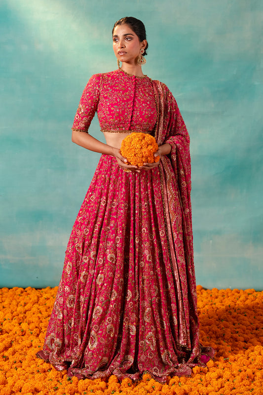 Lehenga Set in Floral Thread Embroidery