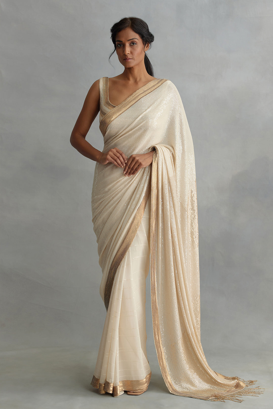Sari Set in Colour Block Sequin Embroidery