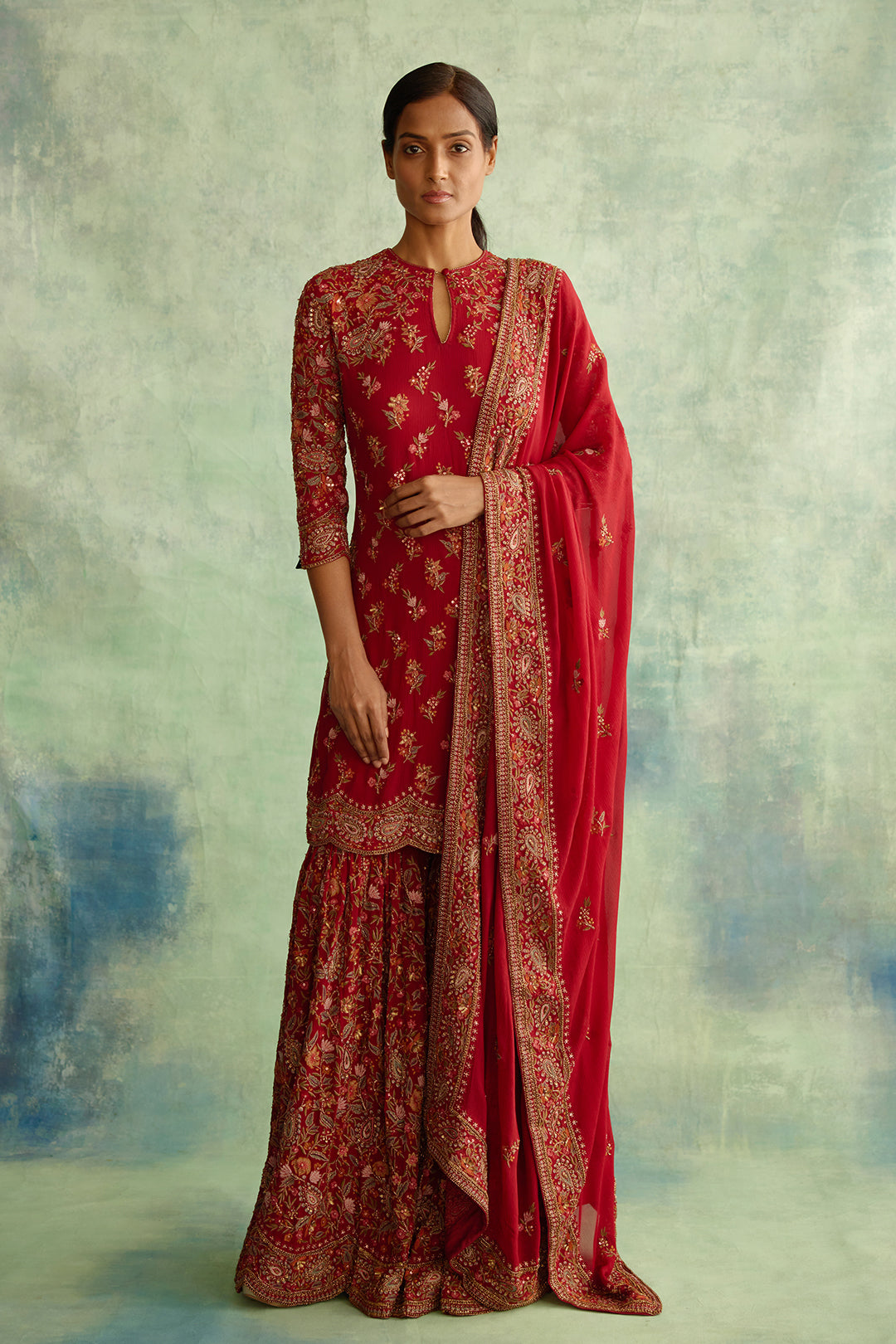 Gharara Set in Paisley Floral Thread embroidery