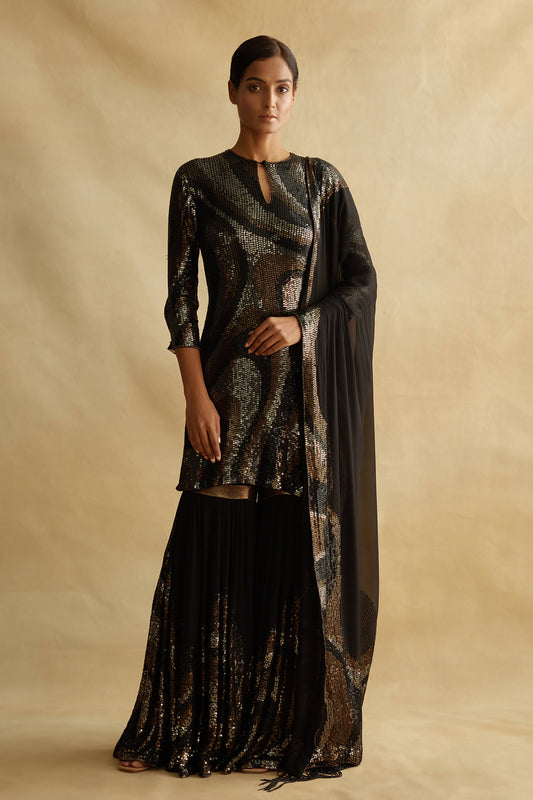 Gharara Set with Metallic Wave Sequin  Embroidery