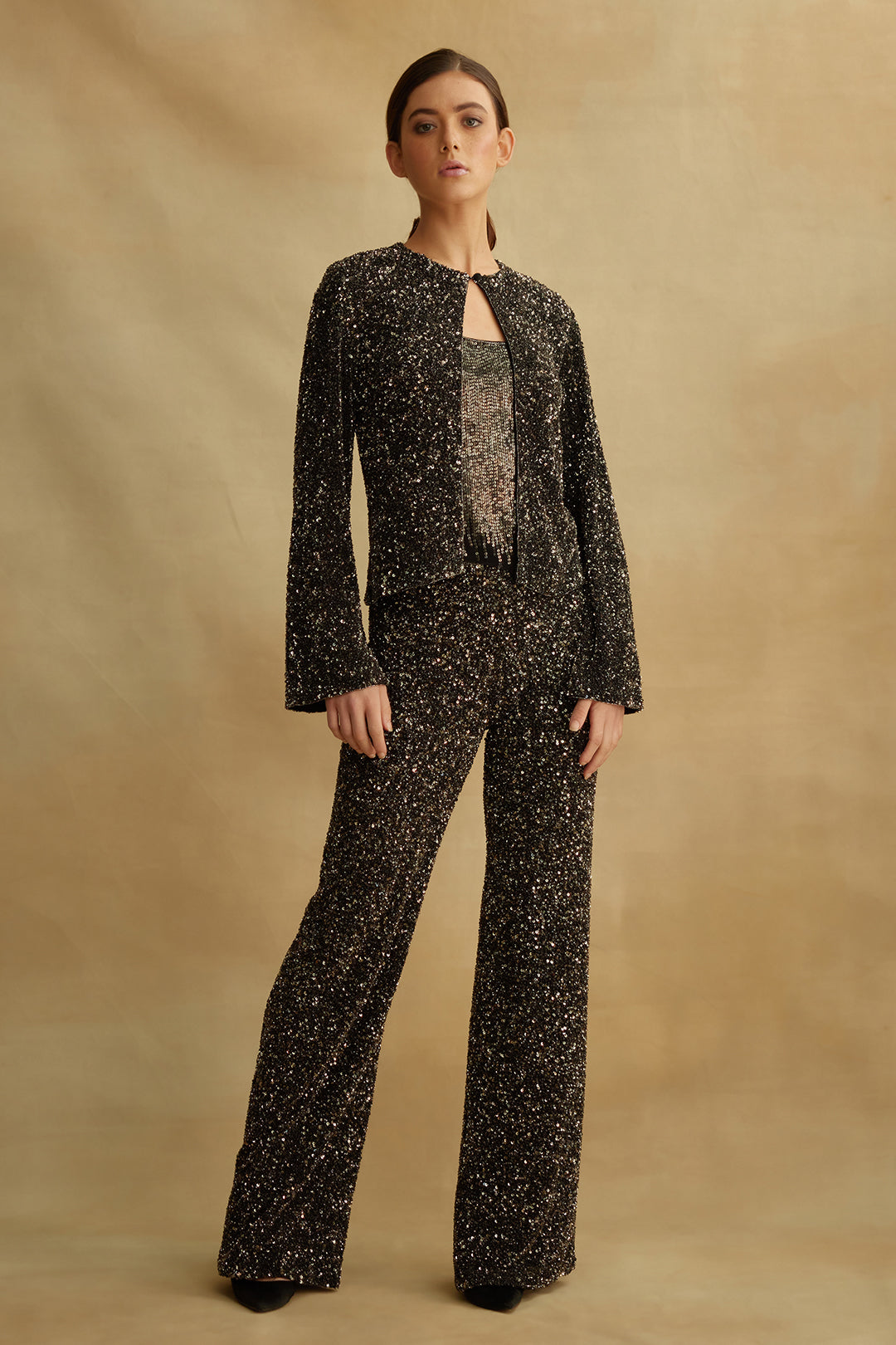 Jacket Set with all over Sequin Embroidery